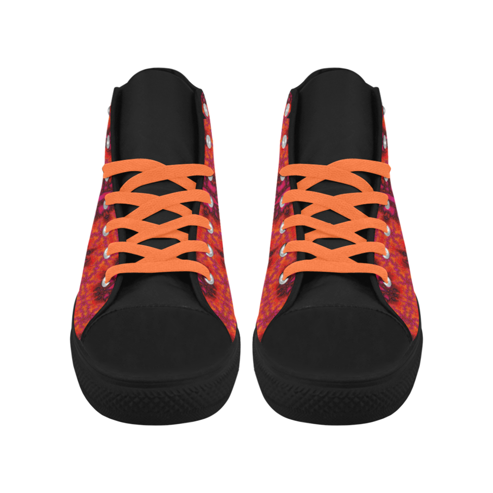 Pink Orange Fractal Pattern Aquila High Top Microfiber Leather Women's Shoes (Model 032)