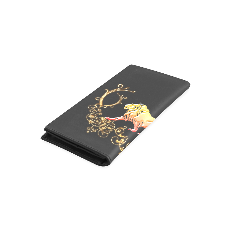 Awesome lion in gold and black Women's Leather Wallet (Model 1611)