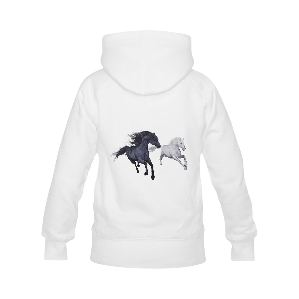 Two horses galloping through a winter landscape Men's Classic Hoodies (Model H10)