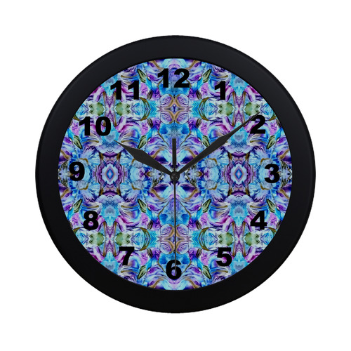 Elegant Turquoise Blue Flower Pattern watch circular number hand 4 Circular Plastic Wall clock
