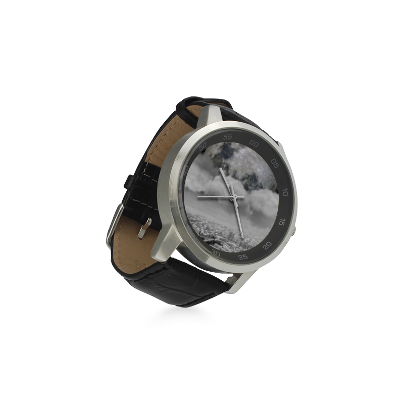 collage_ Above us _ Gloria Sánchez Unisex Stainless Steel Leather Strap Watch(Model 202)