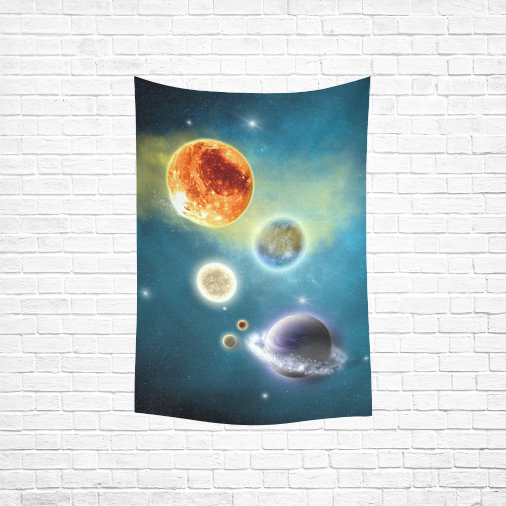 Space scenario with  meteorite sun and planets Cotton Linen Wall Tapestry 40"x 60"