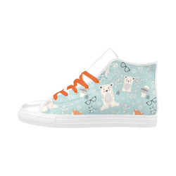 Cute Hipster Winter Animal Pattern Aquila High Top Microfiber Leather Women's Shoes (Model 032)