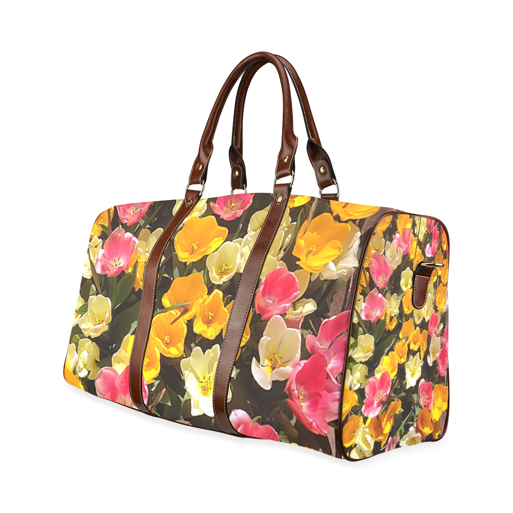 Yellow Pink Flowers Waterproof Travel Bag/Large (Model 1639)