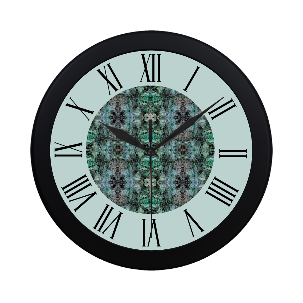 Green Black Gothic Pattern watch circular roman numerals hand 3 Circular Plastic Wall clock
