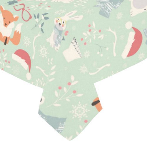 Cute Christmas Hipster Animal Santa Hat Cotton Linen Tablecloth 52"x 70"