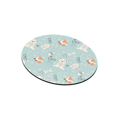 Cute Hipster Winter Animal Pattern Round Mousepad