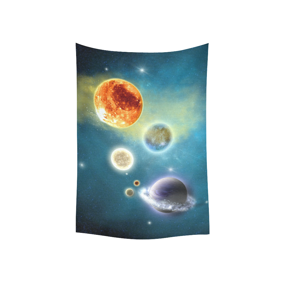 Space scenario with  meteorite sun and planets Cotton Linen Wall Tapestry 40"x 60"