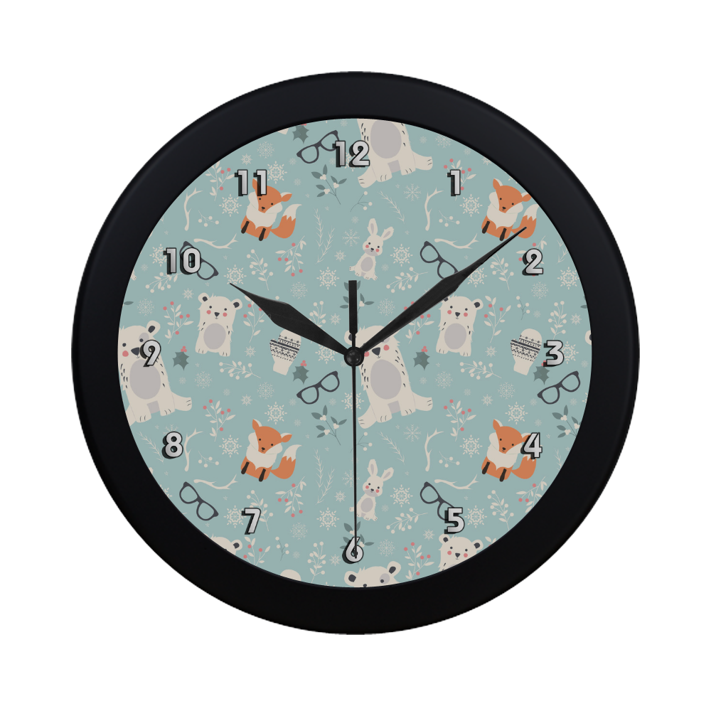 Cute Hipster Winter Animal Pattern Circular Plastic Wall clock