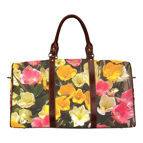 Yellow Pink Flowers Waterproof Travel Bag/Large (Model 1639)