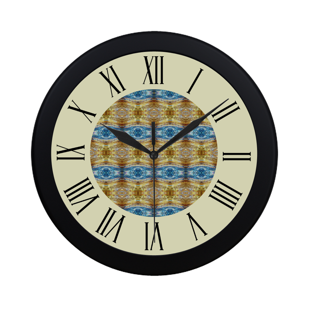 Gold and Blue Elegant Pattern  watch circular roman numerals hand 3 Circular Plastic Wall clock