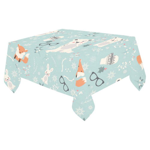 Cute Hipster Winter Animal Pattern Cotton Linen Tablecloth 52"x 70"