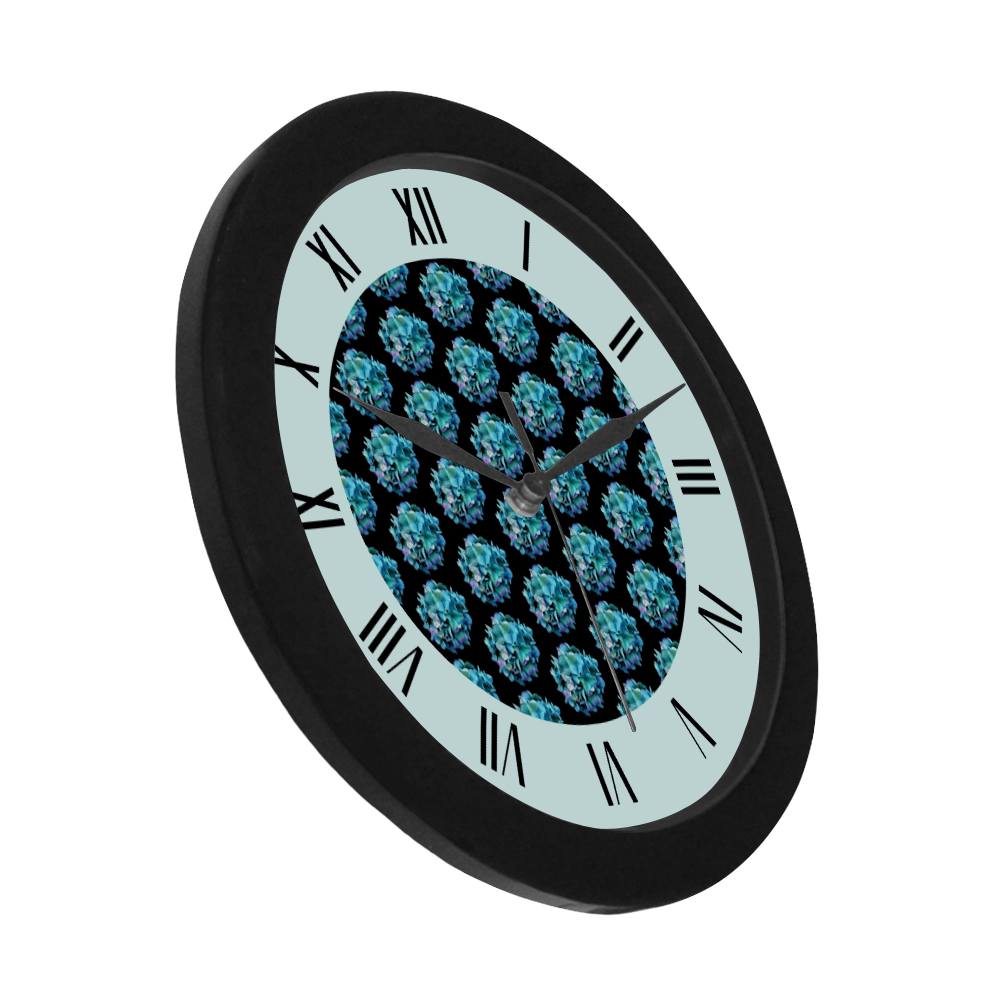 Green Blue Hydrangea Pattern watch circular roman numerals hand 6 Circular Plastic Wall clock