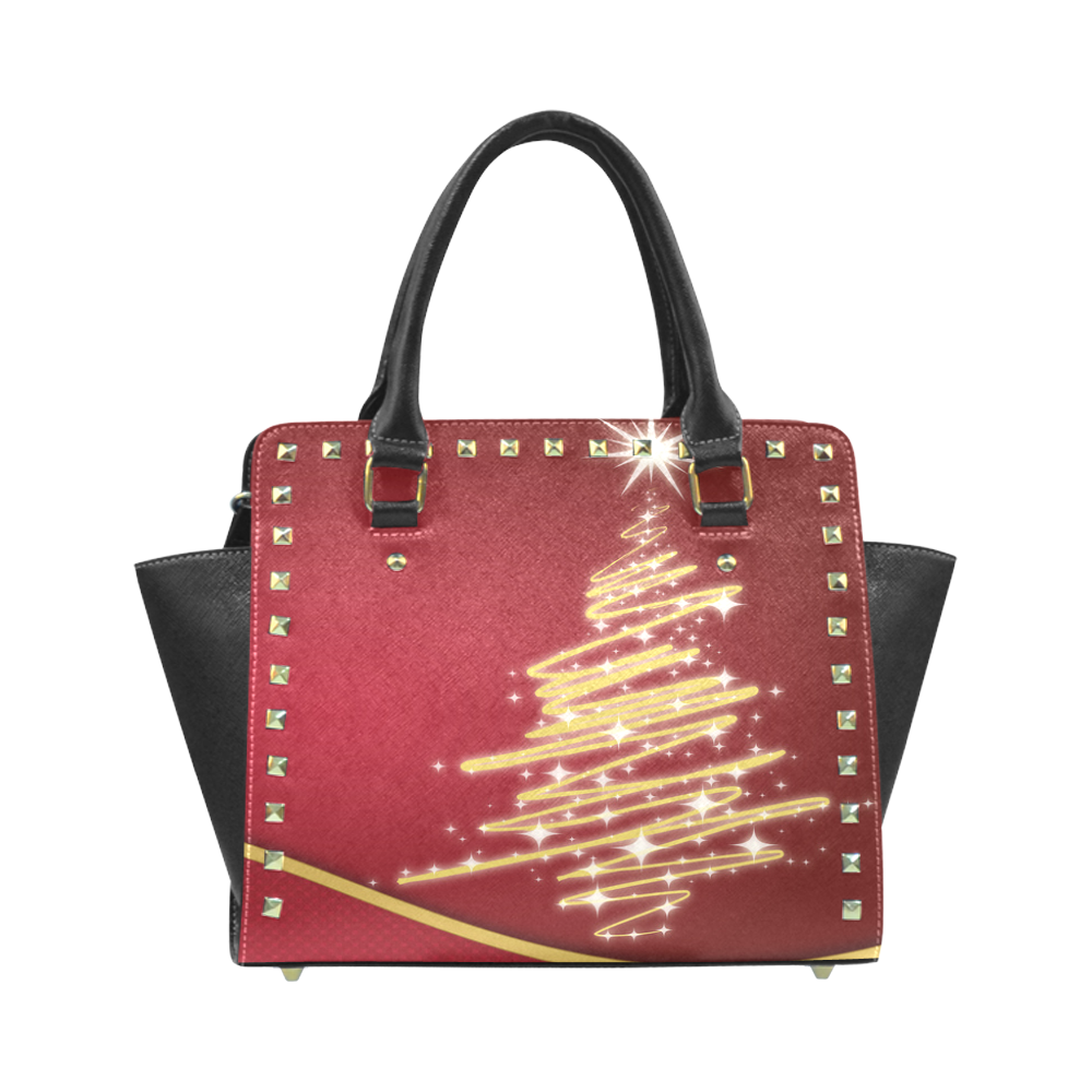 christmas tree red Rivet Shoulder Handbag (Model 1645)