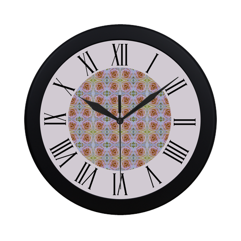 Pink Light Blue Pastel Flowers  watch circular roman numerals hand 3 Circular Plastic Wall clock
