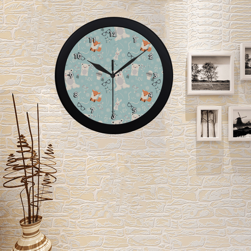 Cute Hipster Winter Animal Pattern Circular Plastic Wall clock