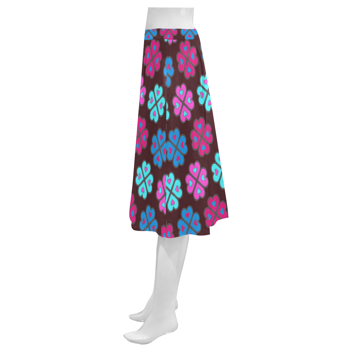 heart flower pattern on burgandy Mnemosyne Women's Crepe Skirt (Model D16)