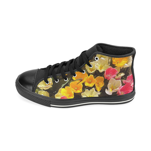 Yellow Pink Flowers High Top Canvas Women's Shoes/Large Size (Model 017)