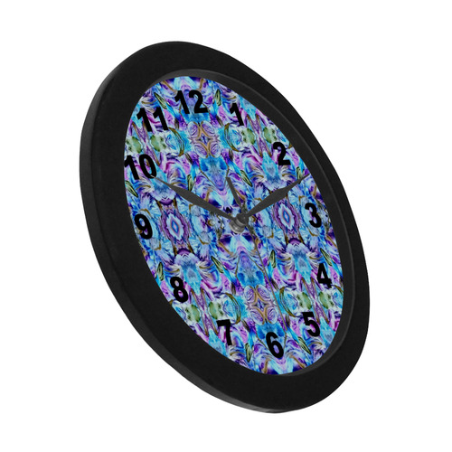 Elegant Turquoise Blue Flower Pattern watch circular number hand 4 Circular Plastic Wall clock