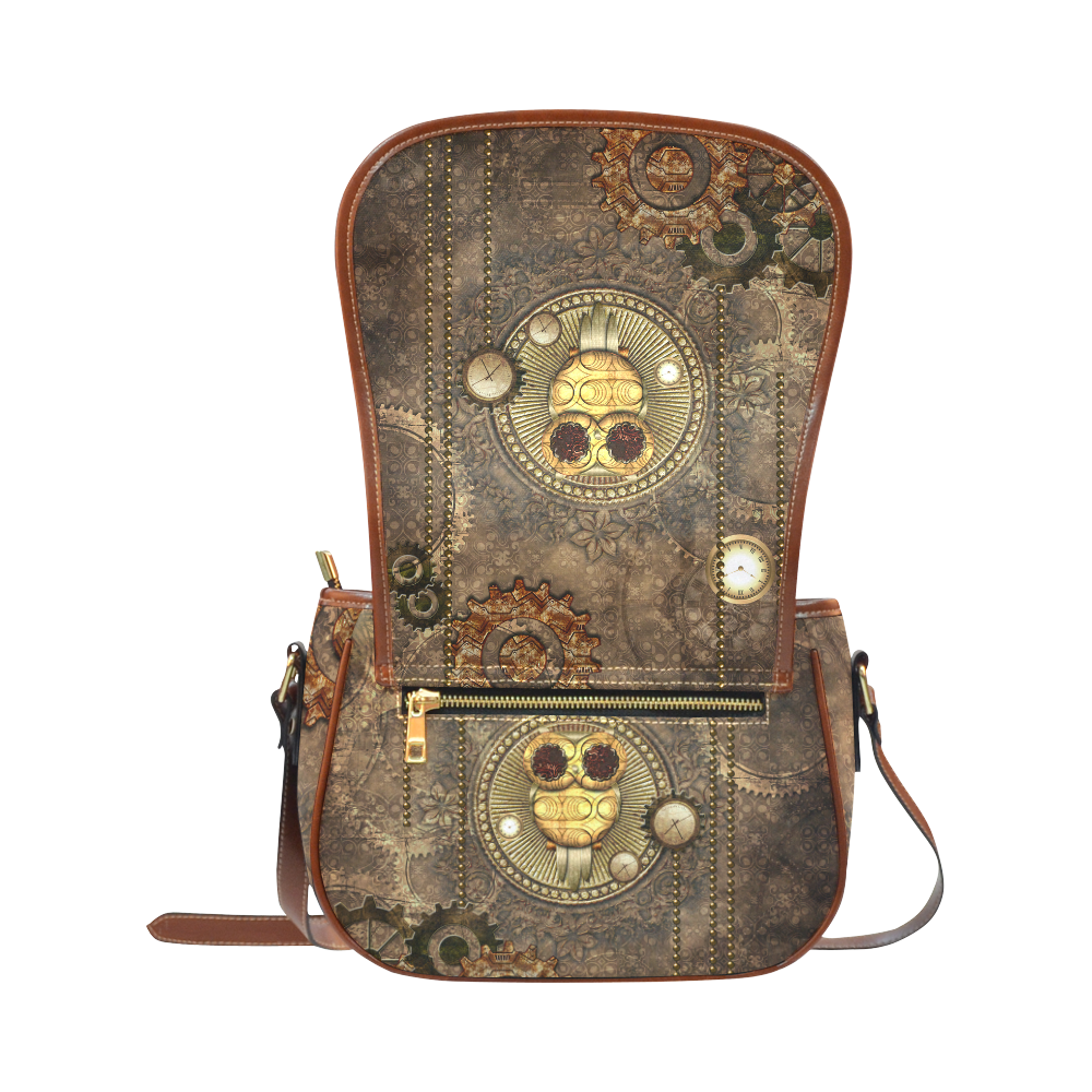 Steampunk, wonderful owl,clocks and gears Saddle Bag/Large (Model 1649)