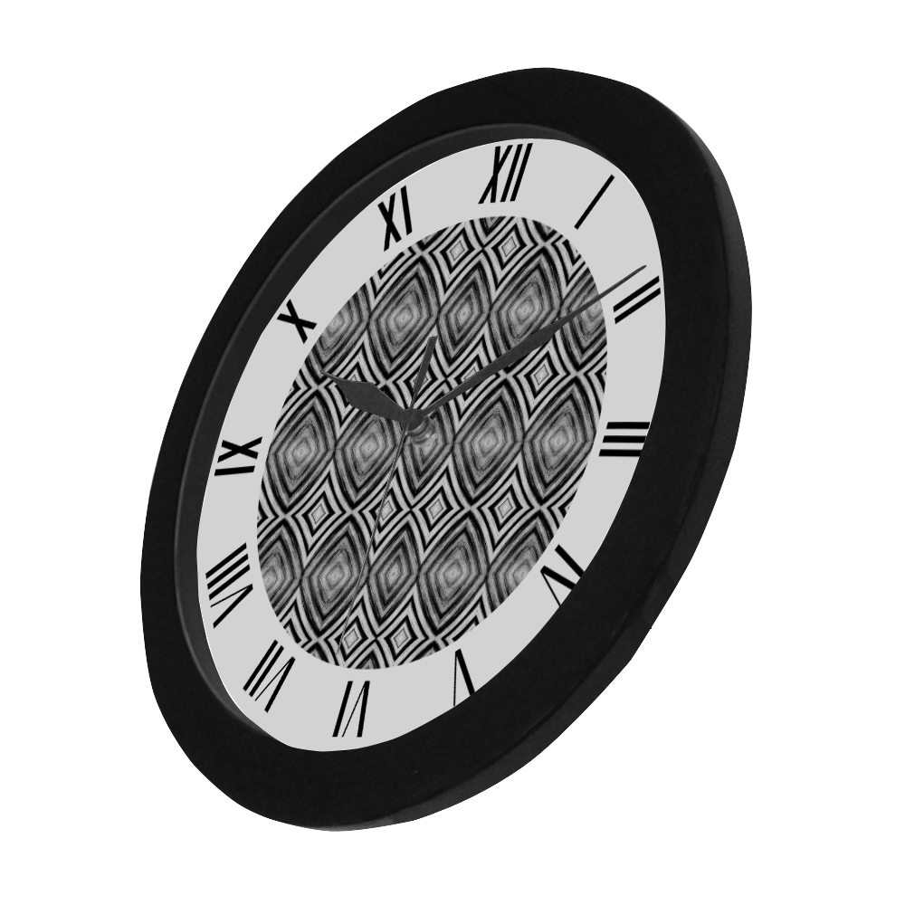 black and white diamond pattern watch circular roman numerals hand 6 Circular Plastic Wall clock