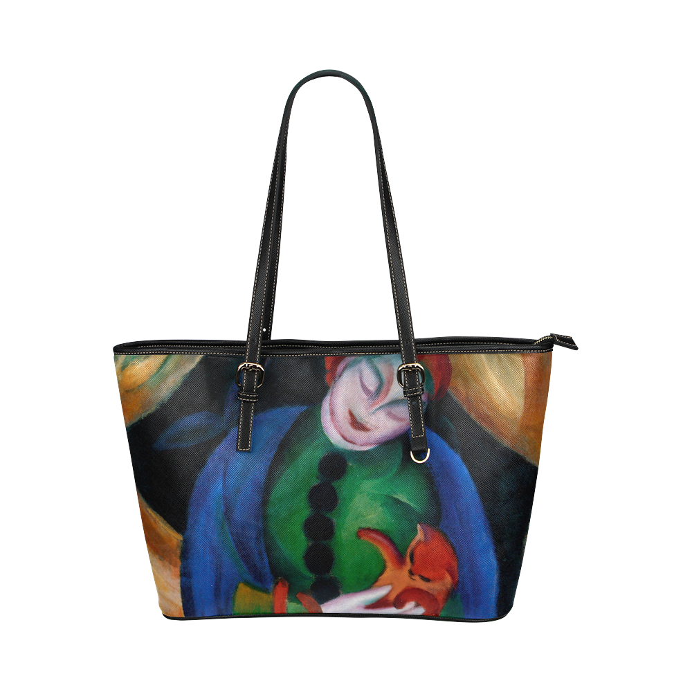 Girl With Cat II Leather Tote Bag/Small (Model 1651)