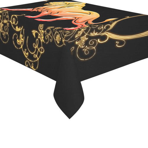 Awesome lion in gold and black Cotton Linen Tablecloth 60"x 84"