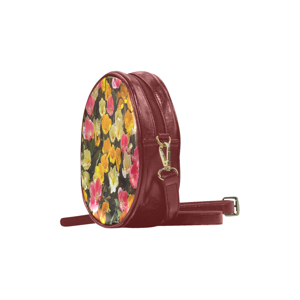 Yellow Pink Flowers Round Sling Bag (Model 1647)