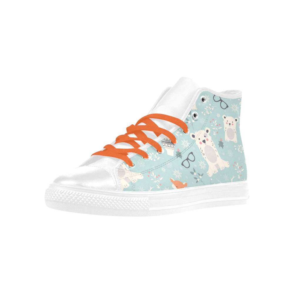 Cute Hipster Winter Animal Pattern Aquila High Top Microfiber Leather Women's Shoes (Model 032)