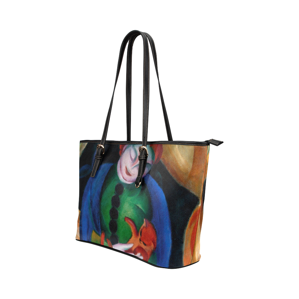 Girl With Cat II Leather Tote Bag/Small (Model 1651)