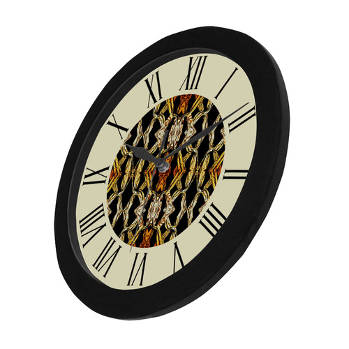 Elegant Oriental Pattern Black Gold watch circular roman numerals hand 3 Circular Plastic Wall clock