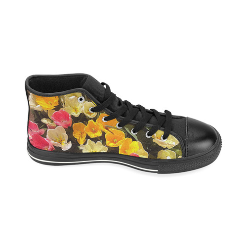 Yellow Pink Flowers High Top Canvas Women's Shoes/Large Size (Model 017)