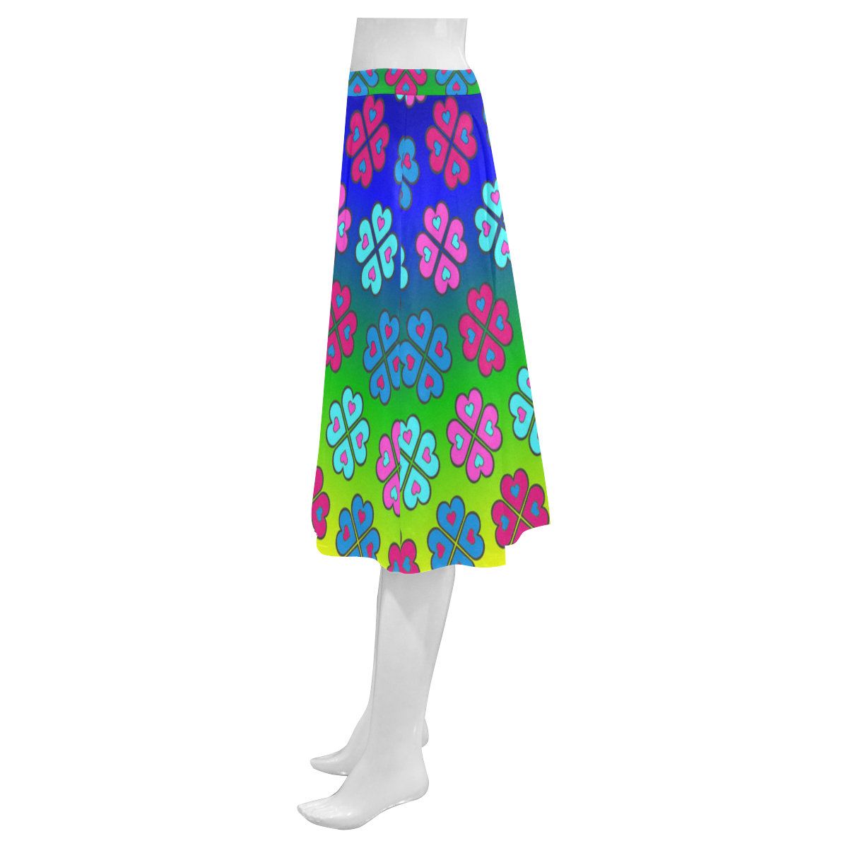 heart flower pattern on rainbow Mnemosyne Women's Crepe Skirt (Model D16)