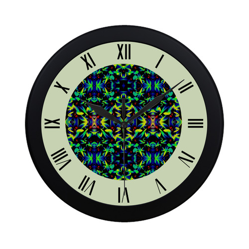 Cool Green Blue Yellow Design watch circular roman numerals hand 6 Circular Plastic Wall clock