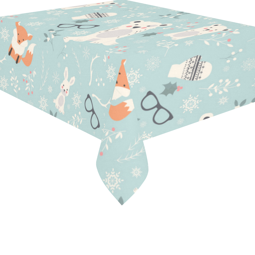Cute Hipster Winter Animal Pattern Cotton Linen Tablecloth 52"x 70"