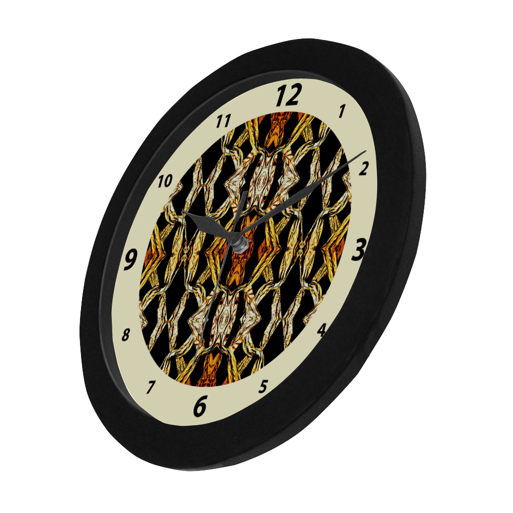 Elegant Oriental Pattern Black Gold watch circular number hand 9 Circular Plastic Wall clock