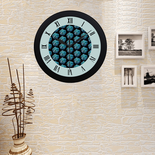 Green Blue Hydrangea Pattern watch circular roman numerals hand 6 Circular Plastic Wall clock