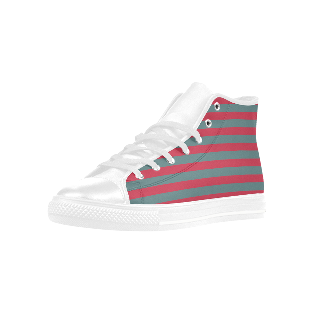 Christmas Red and Green Stripes Aquila High Top Microfiber Leather Women's Shoes (Model 032)