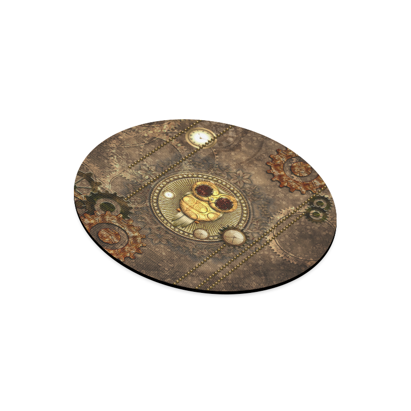 Steampunk, wonderful owl,clocks and gears Round Mousepad