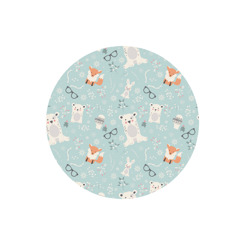 Cute Hipster Winter Animal Pattern Round Mousepad