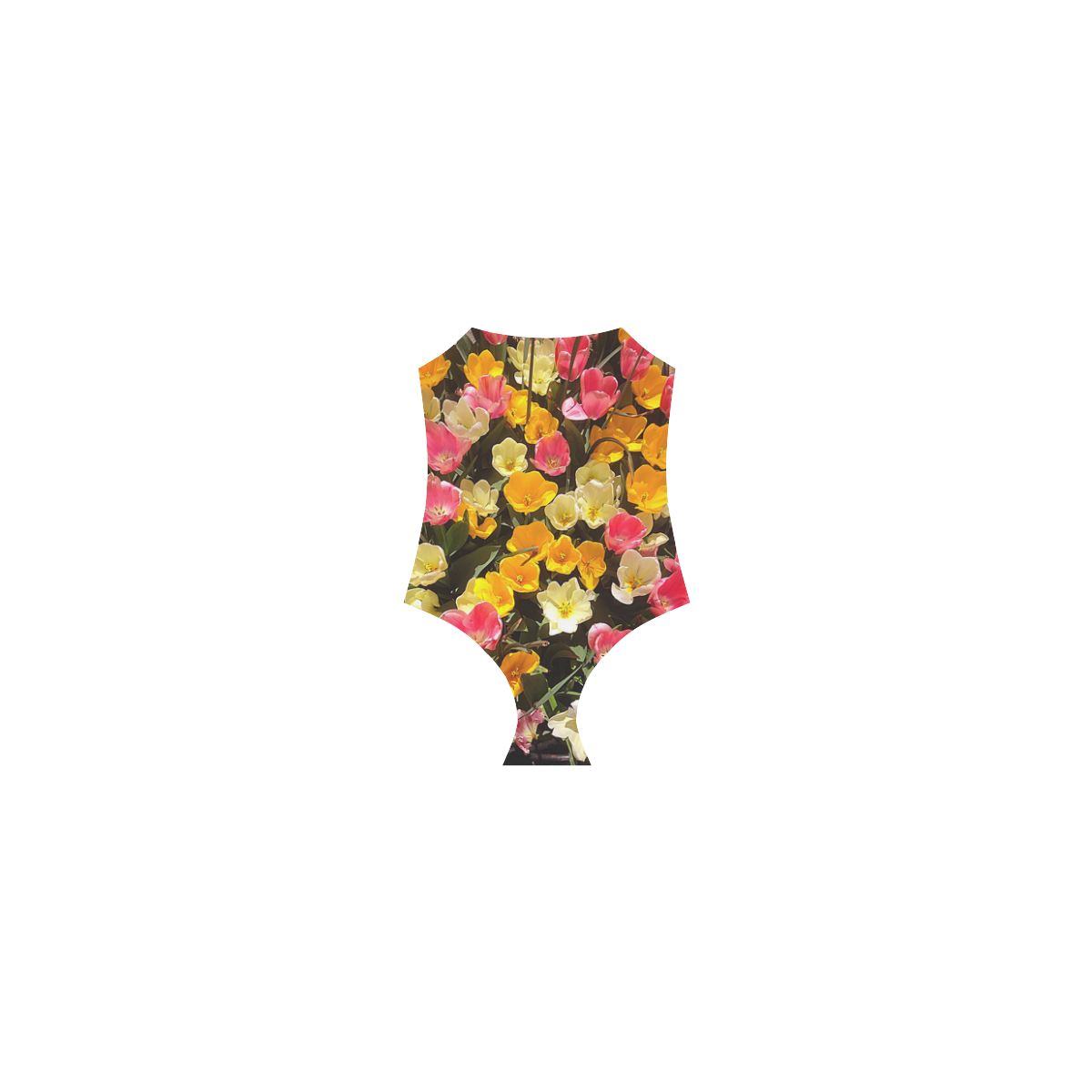 Yellow Pink Flowers Strap Swimsuit ( Model S05)