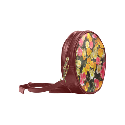 Yellow Pink Flowers Round Sling Bag (Model 1647)