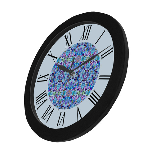 Elegant Turquoise Blue Flower Pattern watch circular roman numerals hand 3 Circular Plastic Wall clock