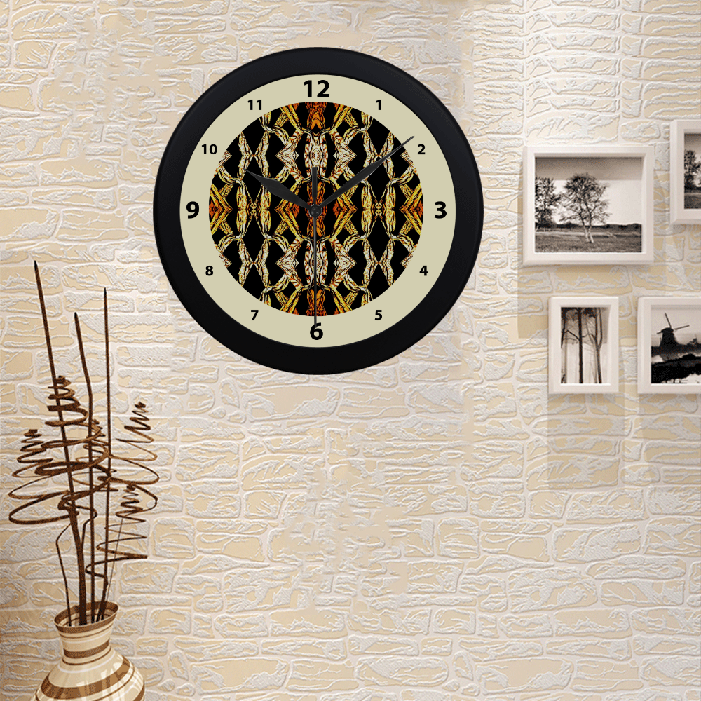 Elegant Oriental Pattern Black Gold watch circular number hand 9 Circular Plastic Wall clock