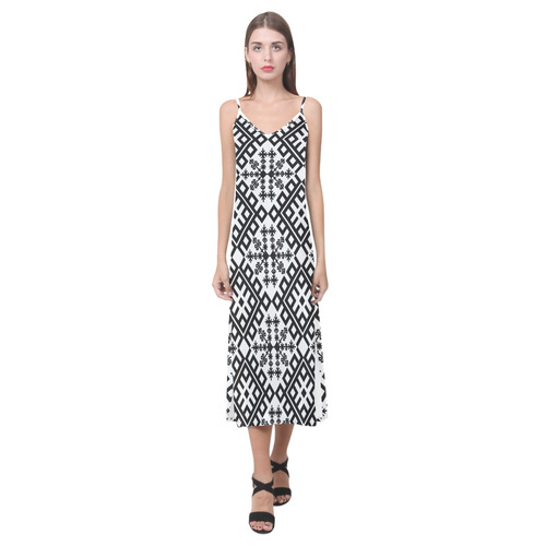 blackwhite1 V-Neck Open Fork Long Dress(Model D18)