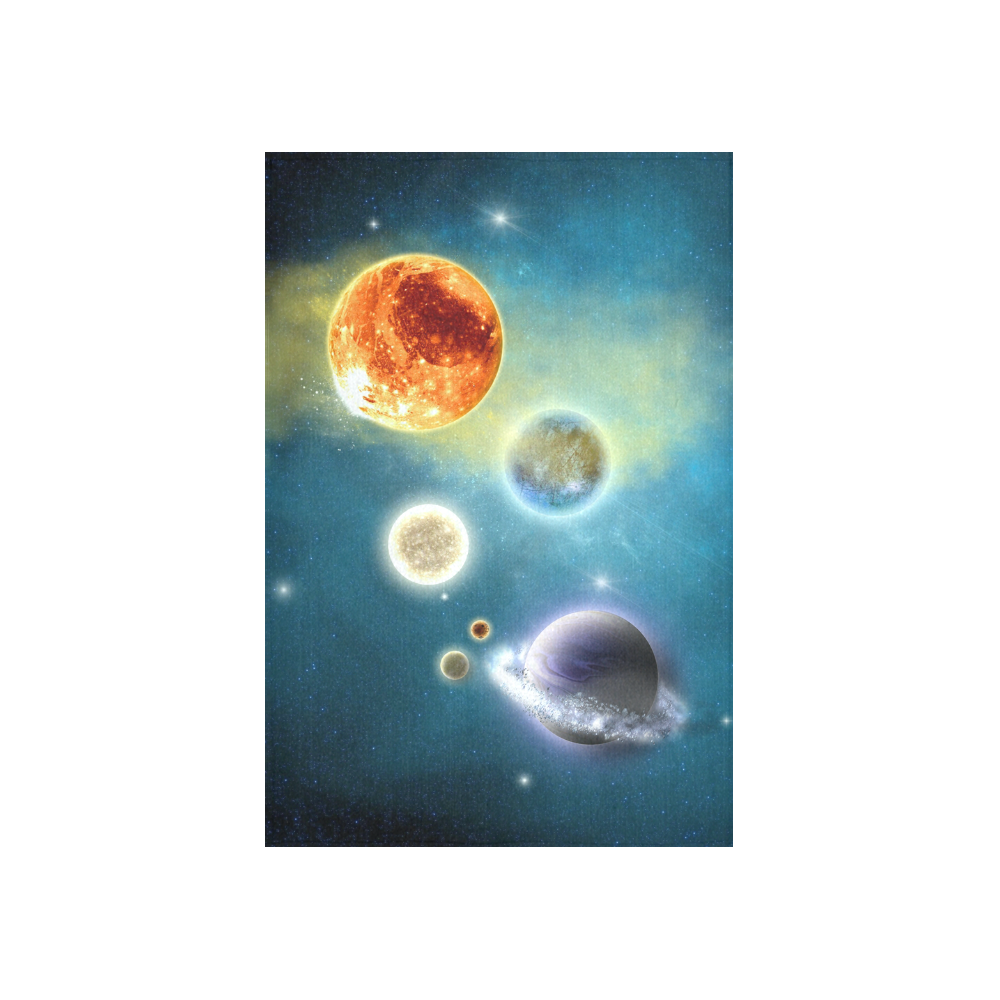 Space scenario with  meteorite sun and planets Cotton Linen Wall Tapestry 40"x 60"