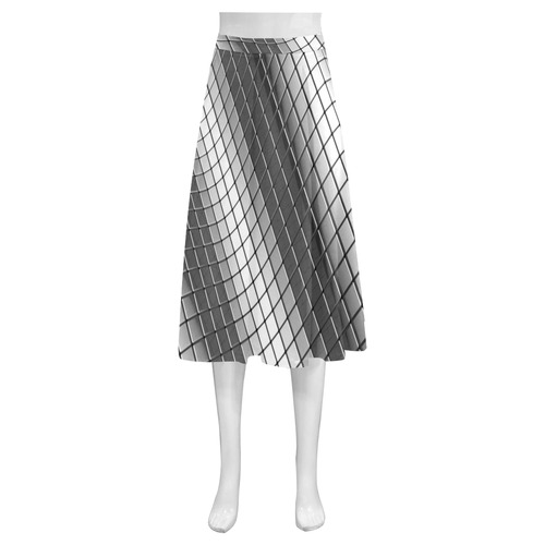 Abstract Metallic Silver Cubes Mnemosyne Women's Crepe Skirt (Model D16)