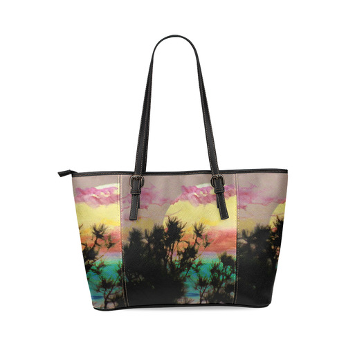 Rainbow Moon by Martina Webster Leather Tote Bag/Small (Model 1640)