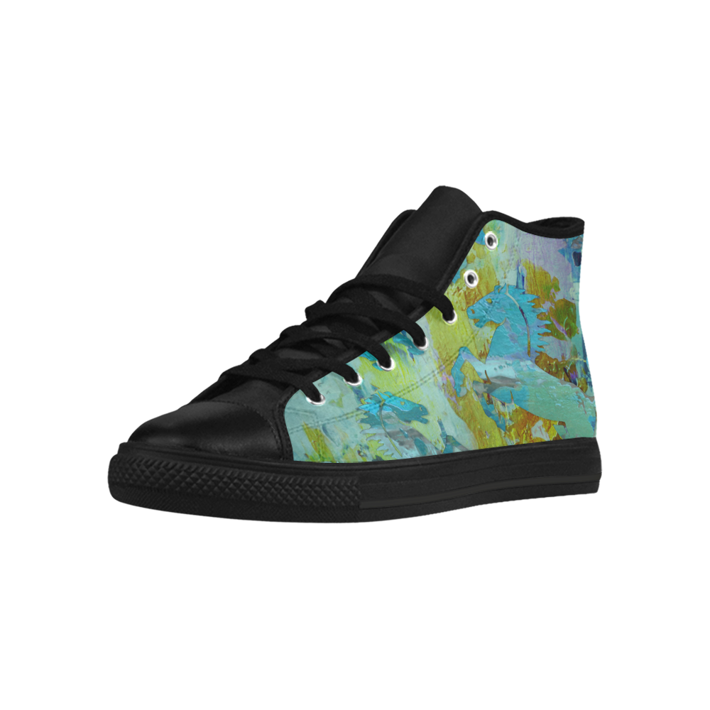 Rearing Horses grunge style painting Aquila High Top Microfiber Leather Women's Shoes/Large Size (Model 032)
