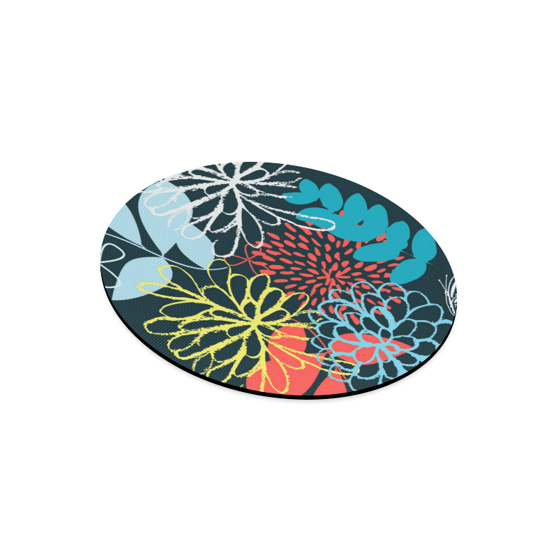 Colorful Abstract Flowers Butterfly Floral Round Mousepad